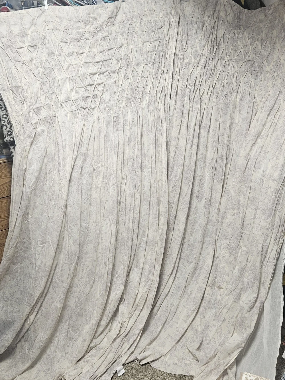Lovely Cream and Lavender Pintuck Floral Drapery Curtains XL 100x50inches
